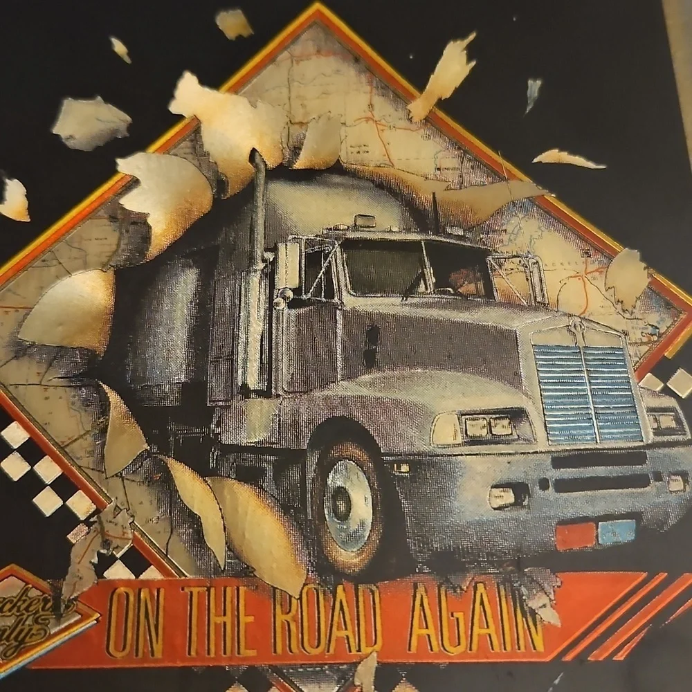 Vtg TRUCKERS ONLY 1970s On The Road Again Metallic 3D Wood Art